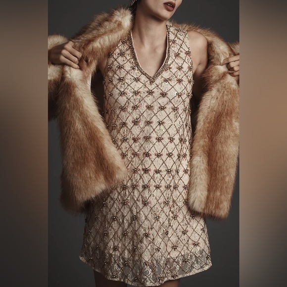 NWT! Anthropologie Let Me Be Crystal-Embellished Mini Shift Dress - Multiple ⚫️🍬 - Picture 8 of 13